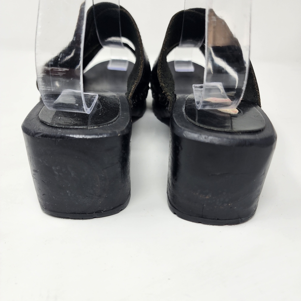 Candie's Clogs Vintage Black Leather Mules Womens 6 - Picture 3 of 12
